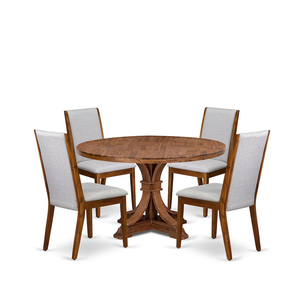 5-Pc Modern Dining Set A Pedestal Table, 4 Grey Linen Fabric Dining Chairs. Picture 1