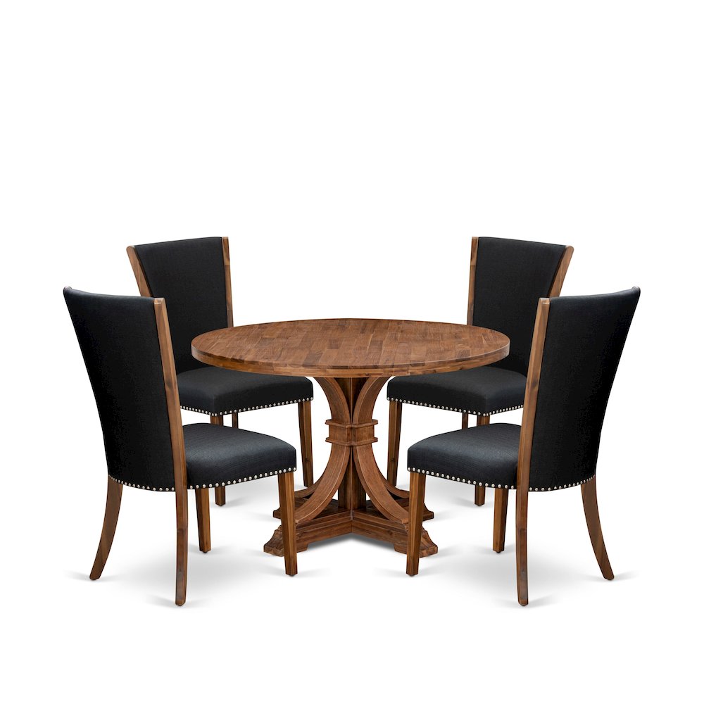 5 Piece Dining Table Set Includes 48" Round Kitchen Table In Black Color. Picture 1