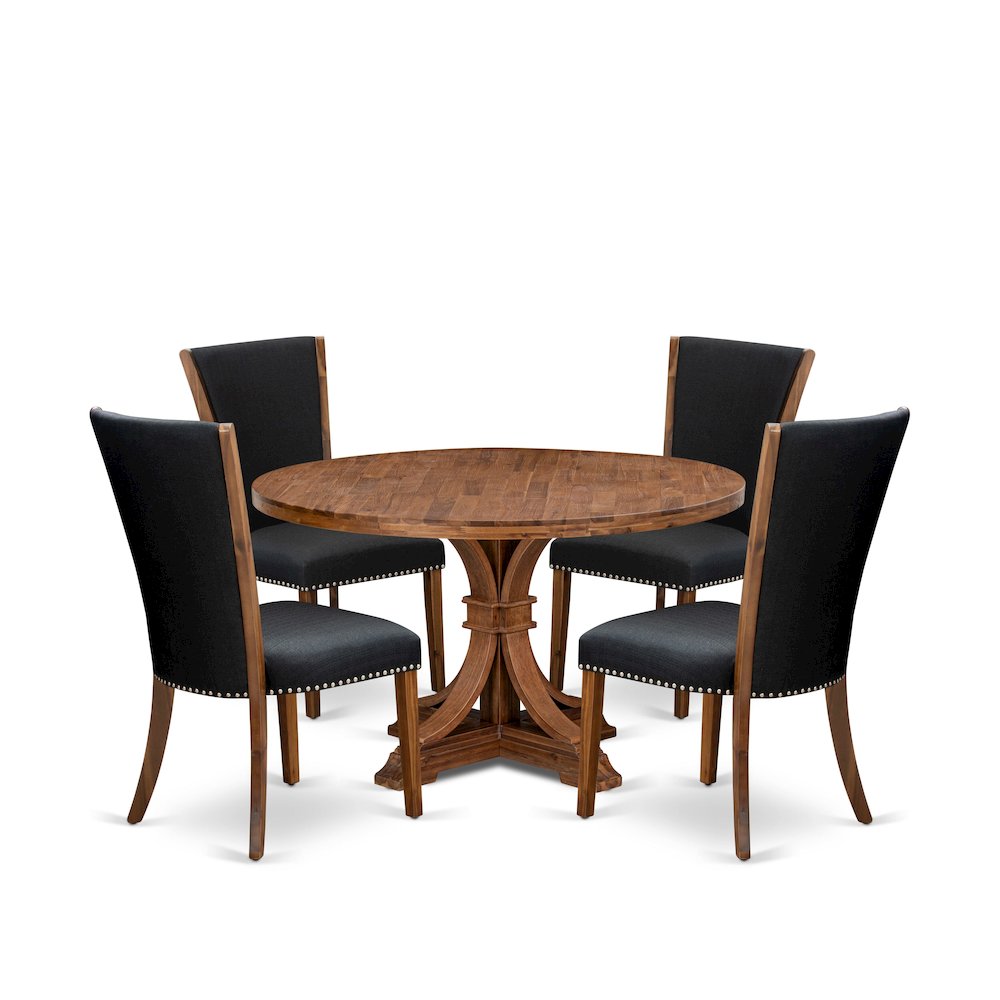 5 Piece Dinette Set For 4 Contains 54" Round Table In Black Color. Picture 1