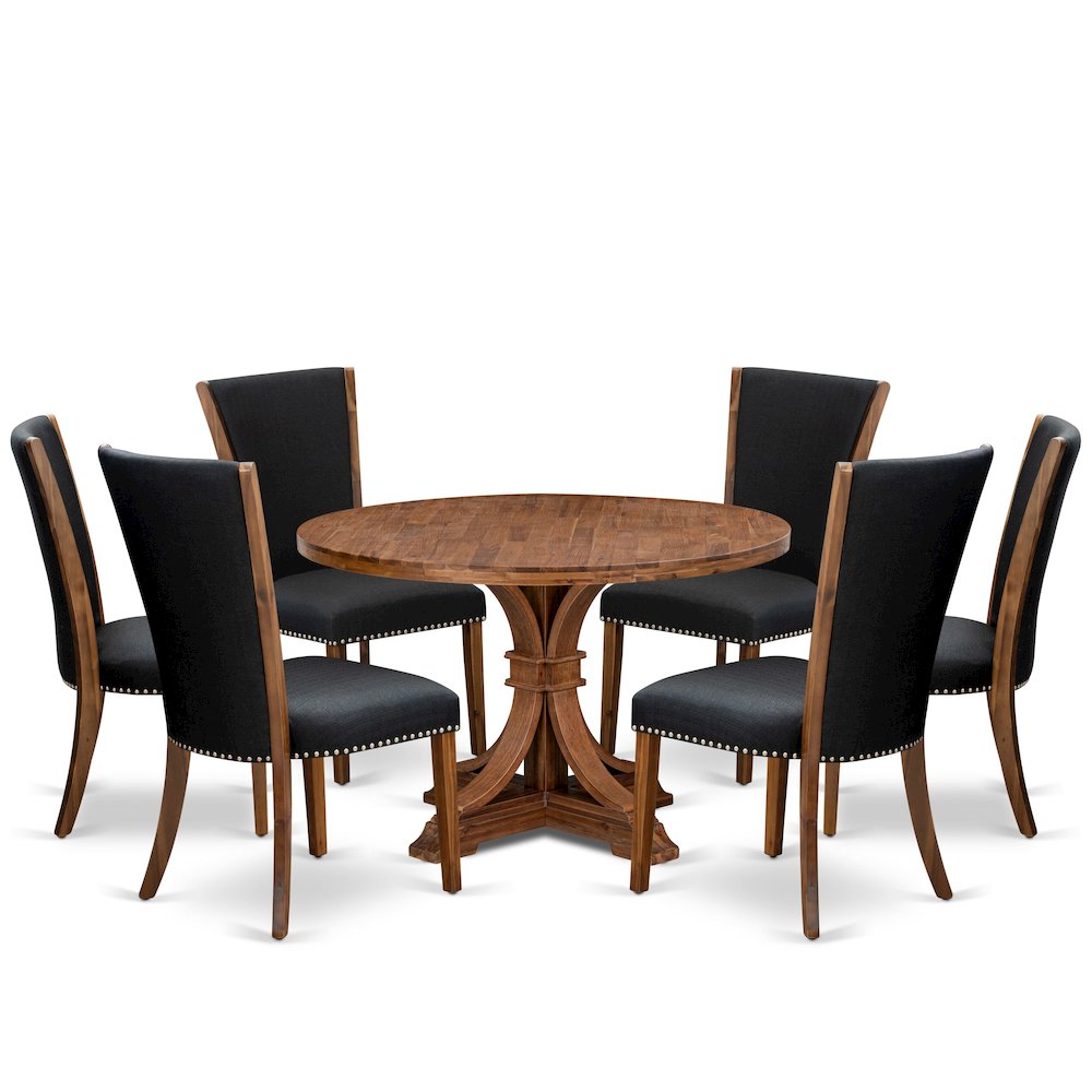 7 Piece Dining Set For 6 Consists Of 48" Round Table In Black Color. Picture 1