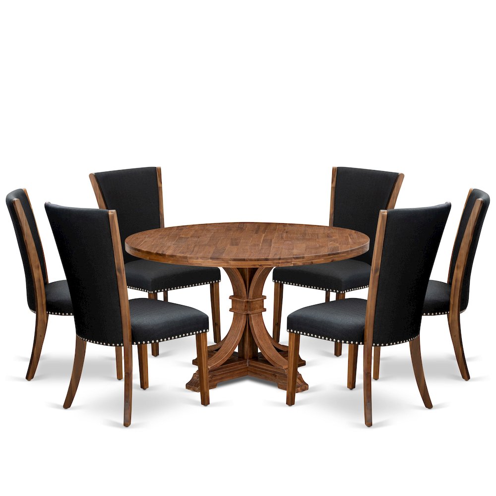 7 Piece Dining Table Set For 6 Includes 54" Round Table In Black Color. Picture 1