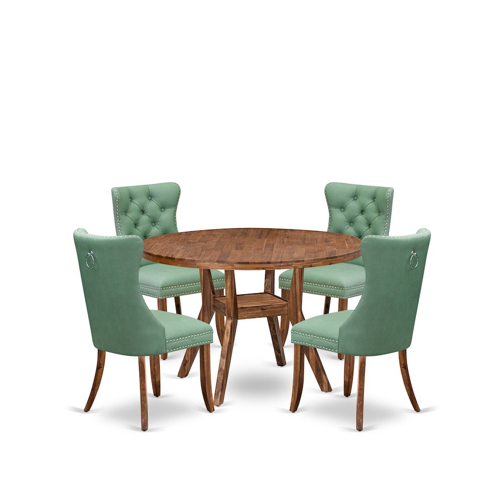 5-Pc Mid Century Dining Set Contain A Wooden Table And 4 Willow Green Chairs. Picture 1