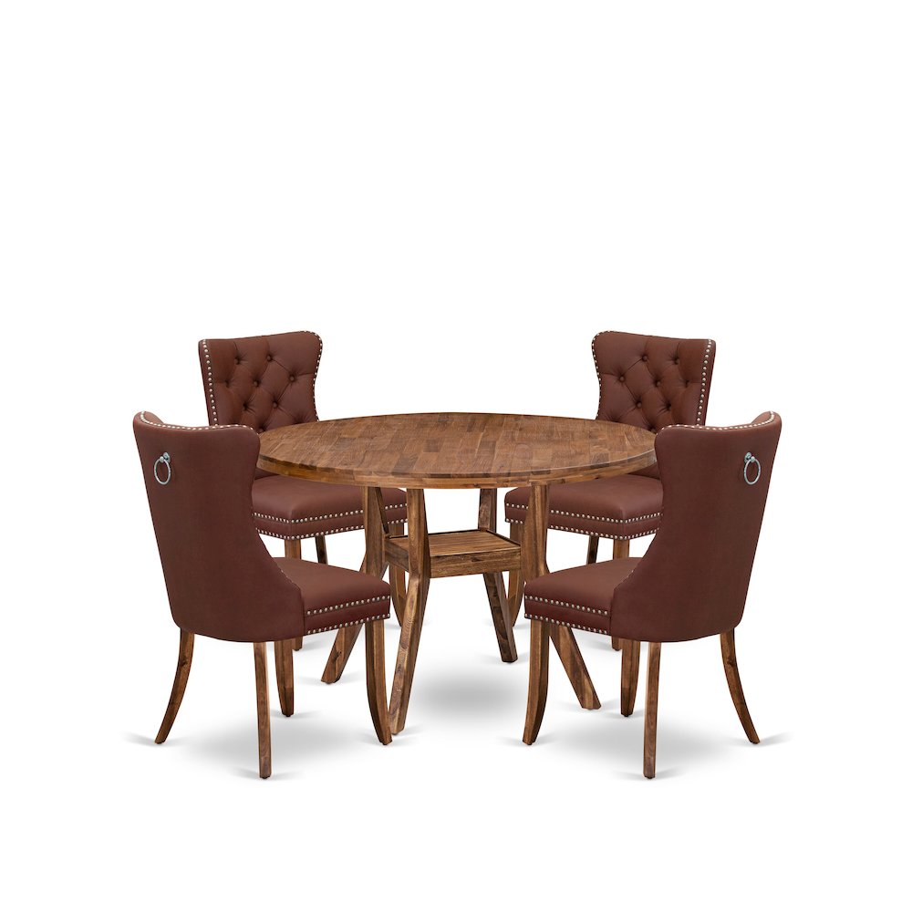 5-Pc Dining Set Contain A Wooden Dining Table, 4 Burgundy Parson Dining Chairs. Picture 1