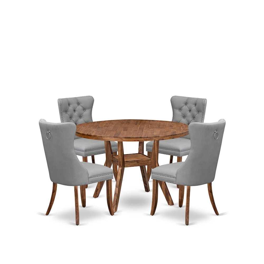 5-Pc Dining Set Contain A Wooden Dining Table And 4 Light Gray Dining Chairs. Picture 1