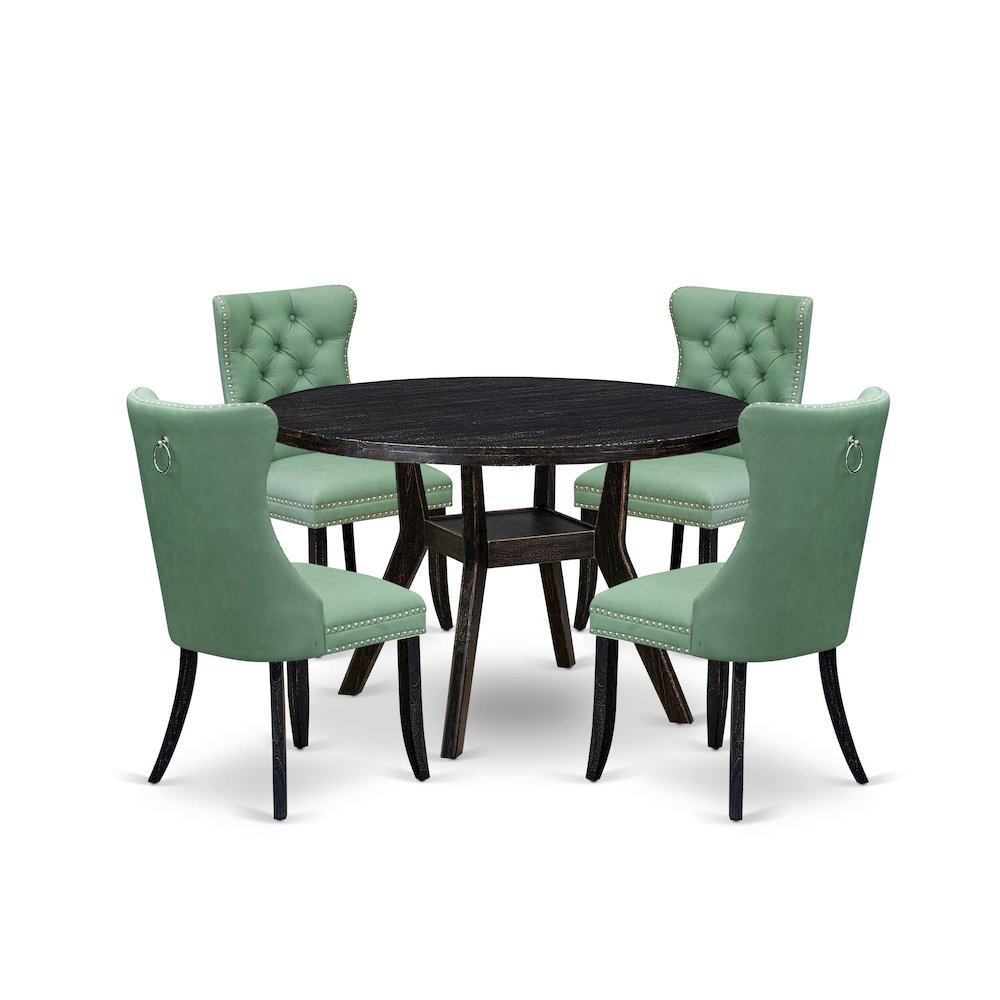 5 Piece Dining Set Consists Of 48" Round Table In Willow Green Color. Picture 1