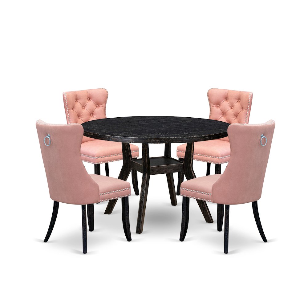 5 Piece Dining Set For 4 Consists Of 48" Round Table In Beige Red Color. Picture 1