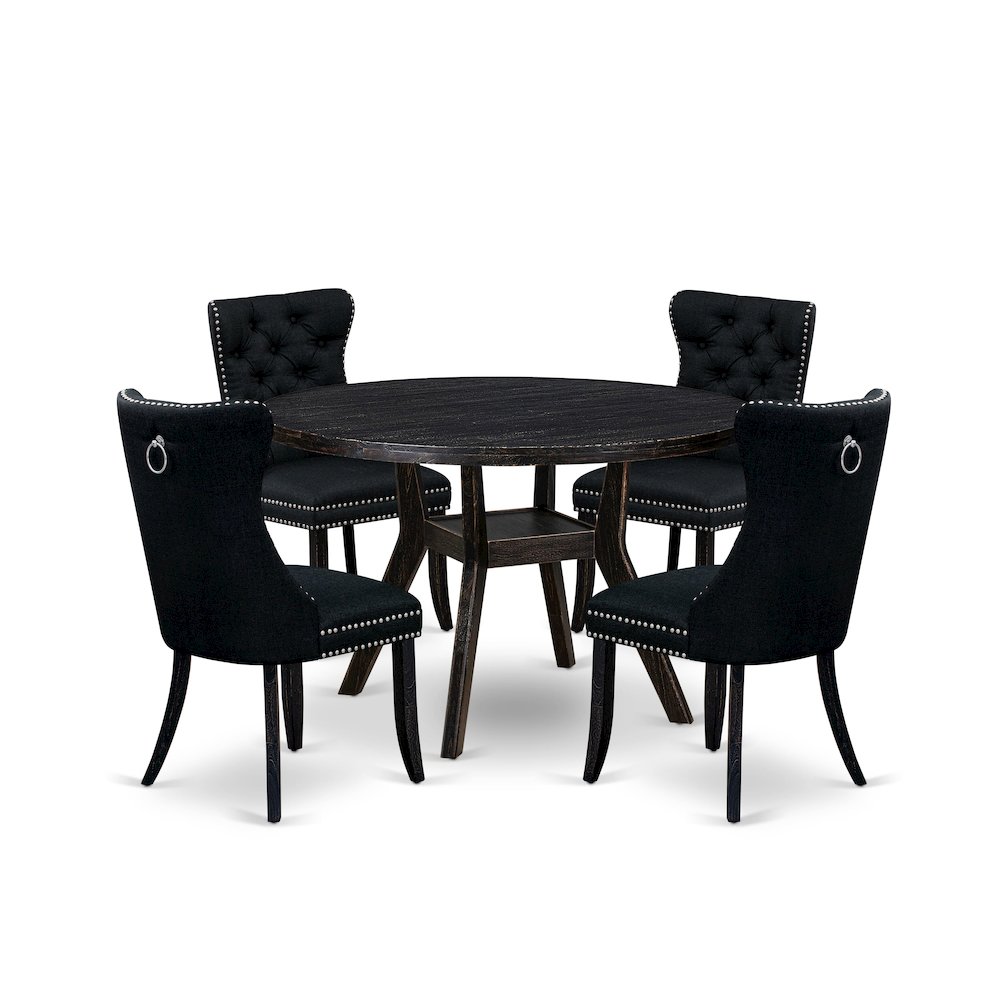 5-Piece Dining Table A Dining Table And 4 Black Linen Fabric Dining Chairs. Picture 1