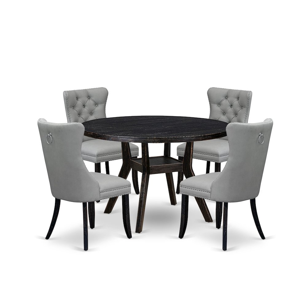5 Piece Dining Table Set Consists Of 48" Round Table In Light Gray Color. Picture 1