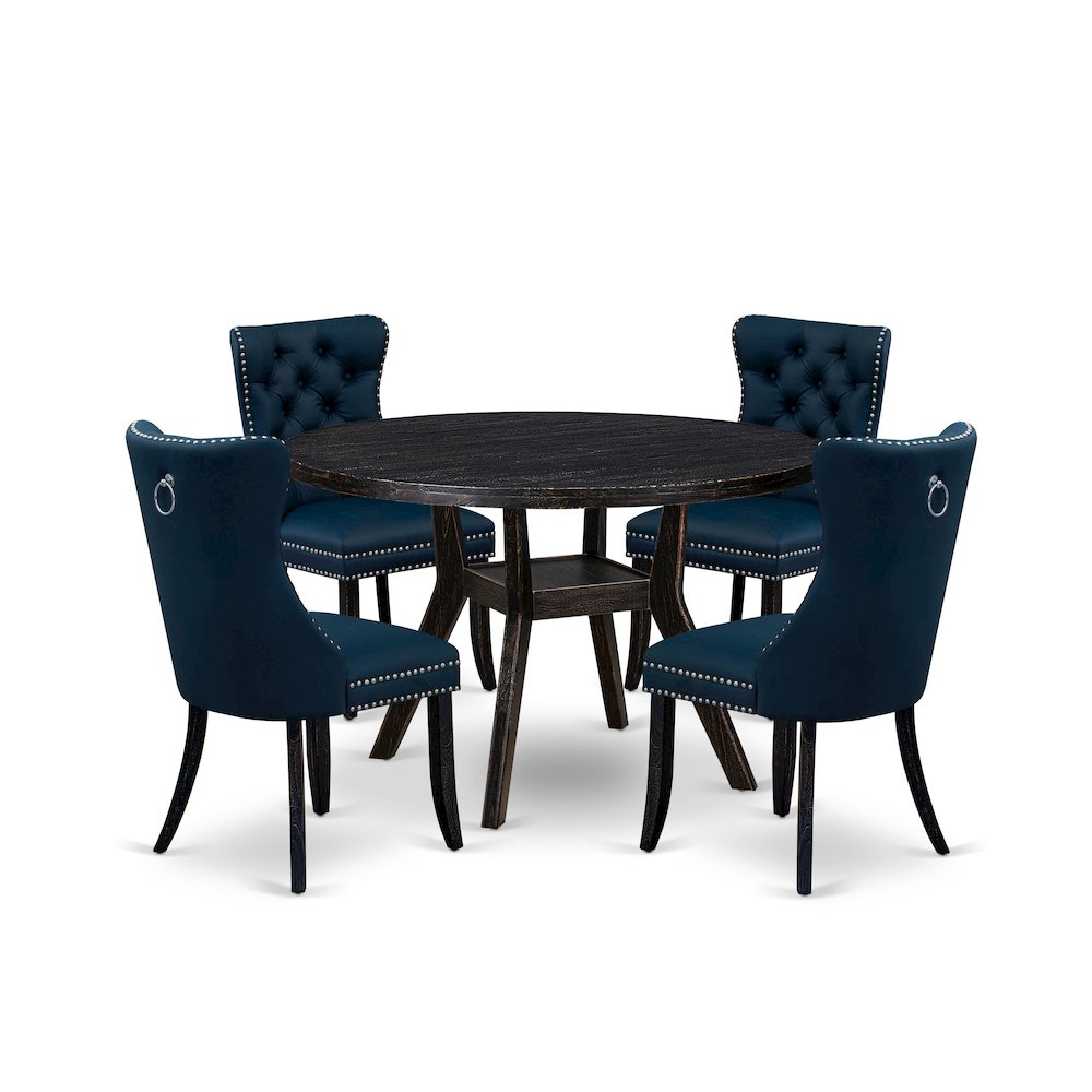 5 Piece Dining Table Set Consists Of 48" Round Table In Navy Blue Color. Picture 1