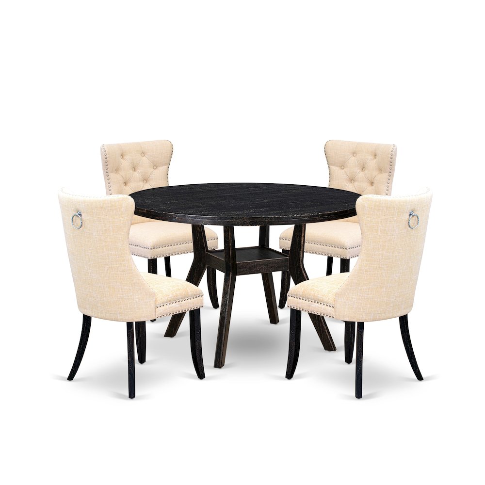 5-Pc Dining Room Set A Dining Table, 4 Light Beige Linen Fabric Dining Chair. Picture 1