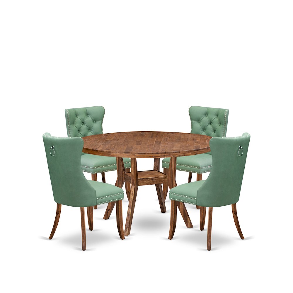 5-Piece Dinner Table Set Include A Dinning Table, 4 Willow Green Padded Chairs. Picture 1
