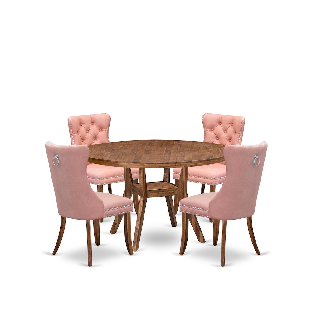 5-Pc Dining Set Include A Dinning Table And 4 Beige Red Parsons Chairs. Picture 1