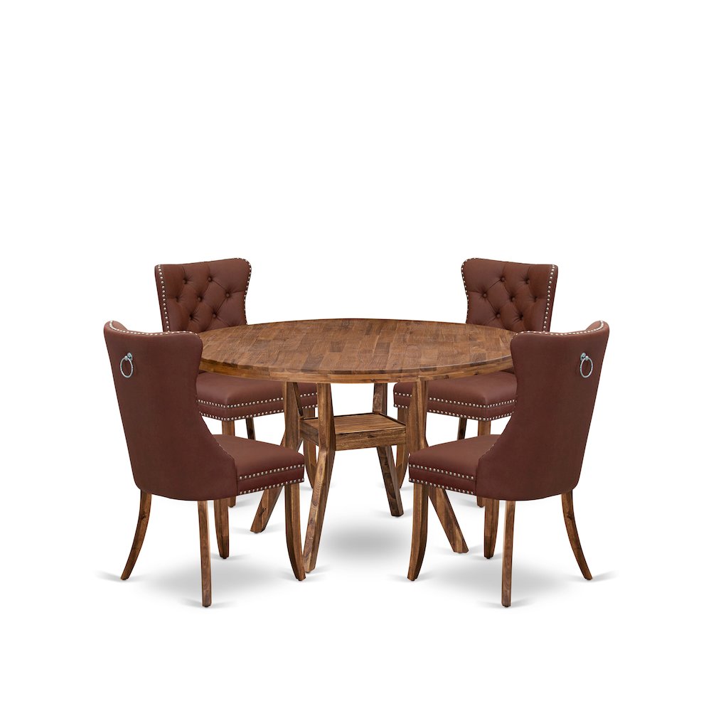 5-Pc Modern Dining Set Include A Dinning Table And 4 Burgundy Upholstered Chairs. Picture 1