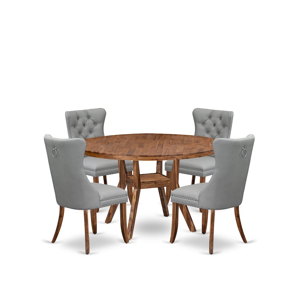 5-Pc Kitchen Table Set Include A Dinning Table And 4 Light Gray Dining Chairs. Picture 1