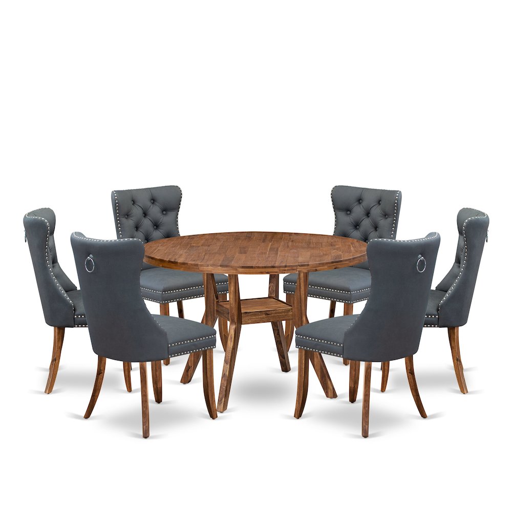 7-Piece Mid-Century Dining Table Set Of A Dining Table, 6 Platinum Gray Chairs. Picture 1