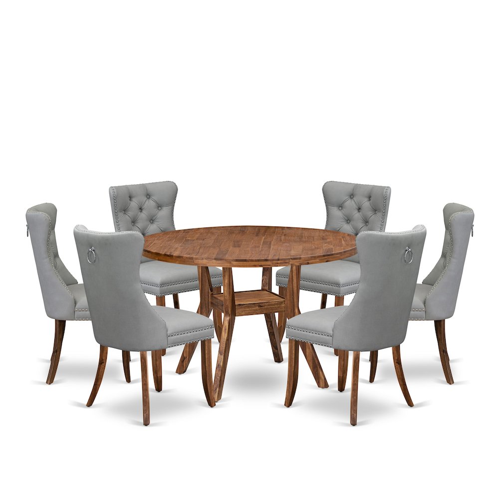 7-Pc Mid Century Dining Set Include A Modern Table, 6 Light Gray Padded Chairs. Picture 1