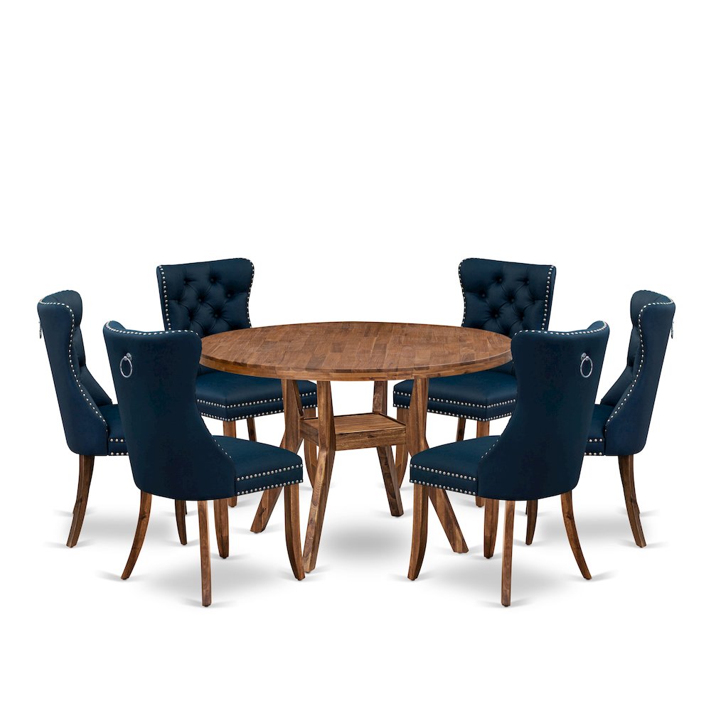 7-Piece Dining Room Set In Navy Blue Color. Picture 1