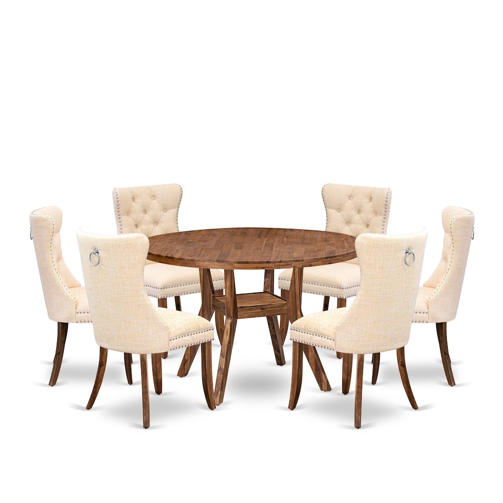 7-Piece Kitchen Table Set In Light Beige Color. Picture 1