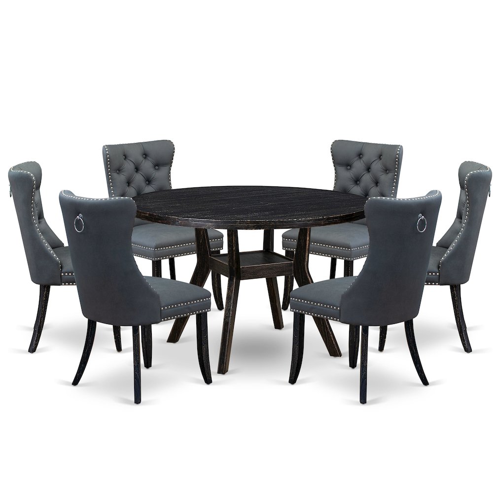 7-Piece Modern Dining Room Set In Platinum Gray Color. Picture 1