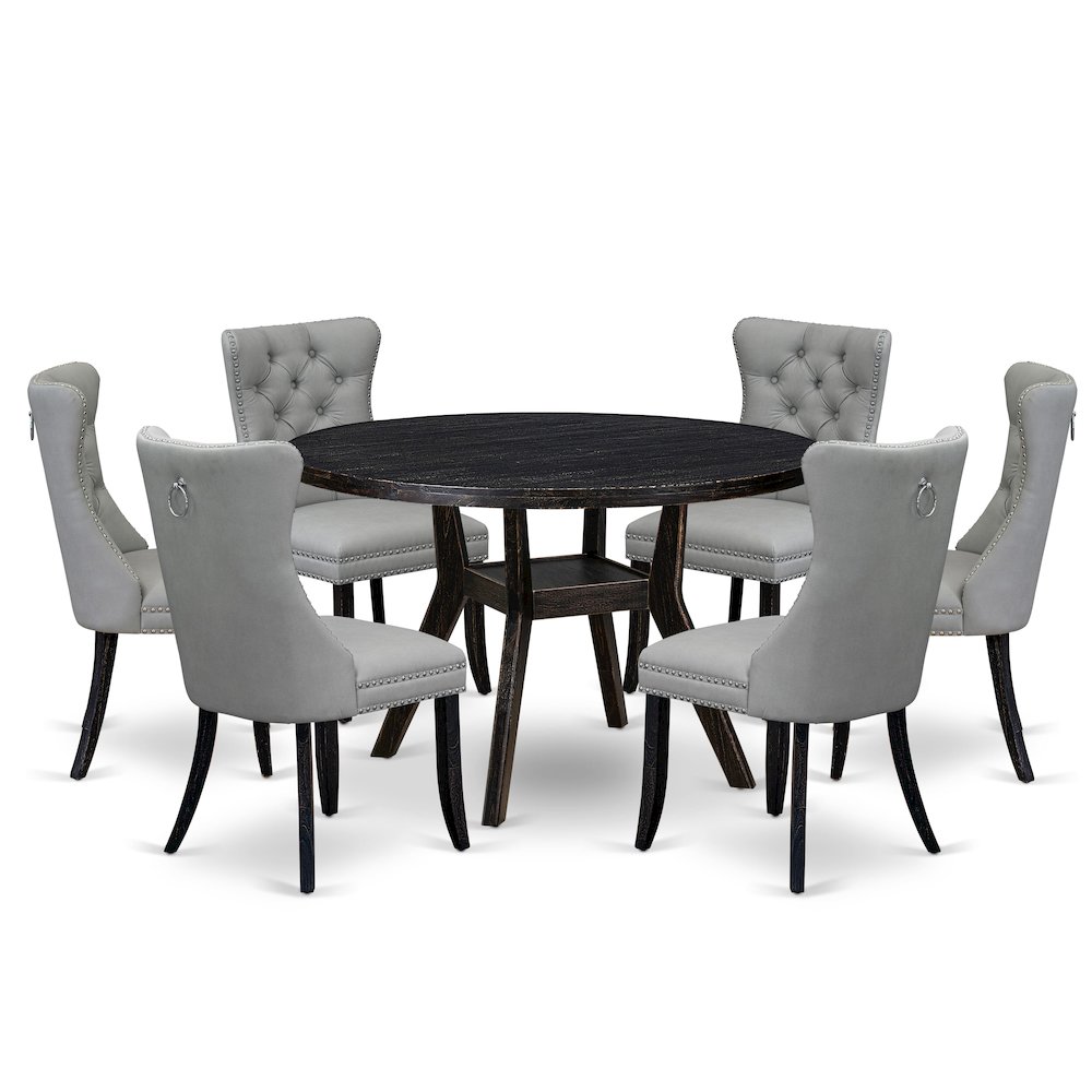7 Piece Dining Table Set Contains 48" Round Table In Light Gray Color. Picture 1