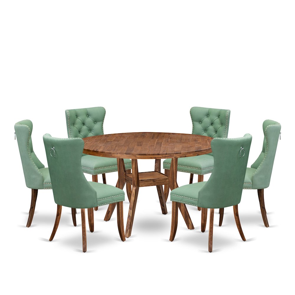 7-Pc Dining Room Table Set Consist A Dinner Table And 6 Willow Greenchairs. Picture 1
