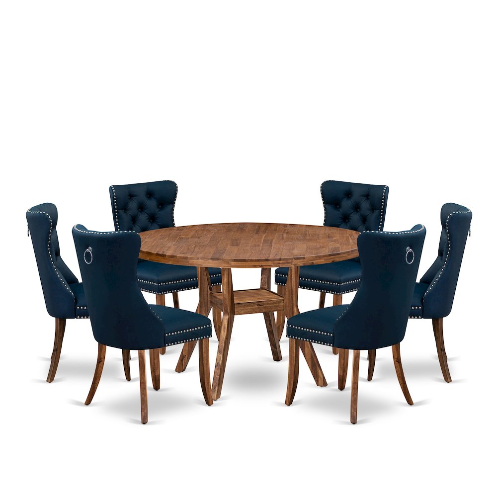 7-Piece Kitchen Table Set In Navy Blue Color. Picture 1