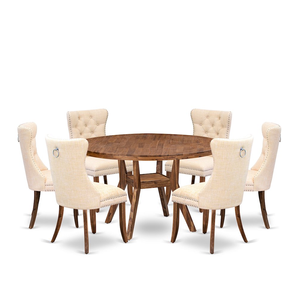 7-Piece Kitchen Table Set In Light Beige Color. Picture 1
