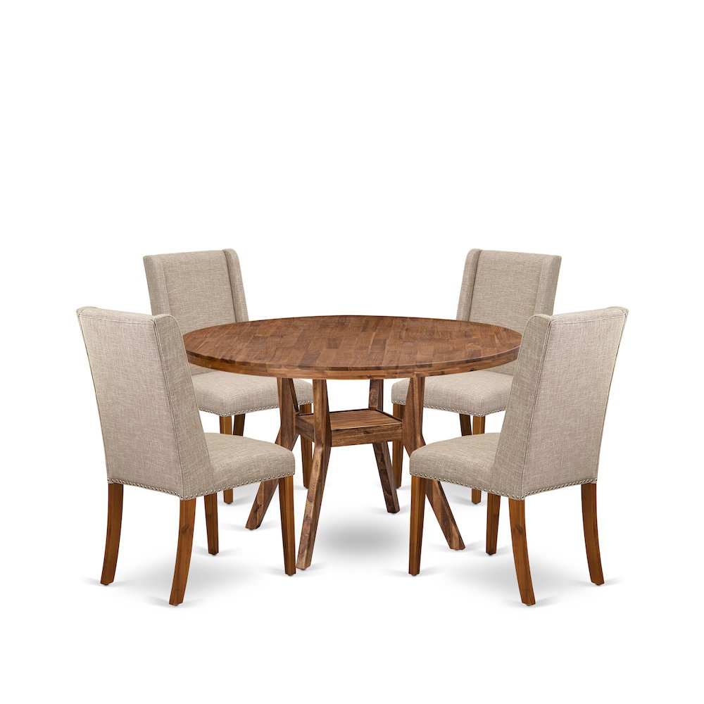 5-Piece Dinner Table A Modern Dining Table, 4 Light Tan Fabric Dining Chairs. Picture 1
