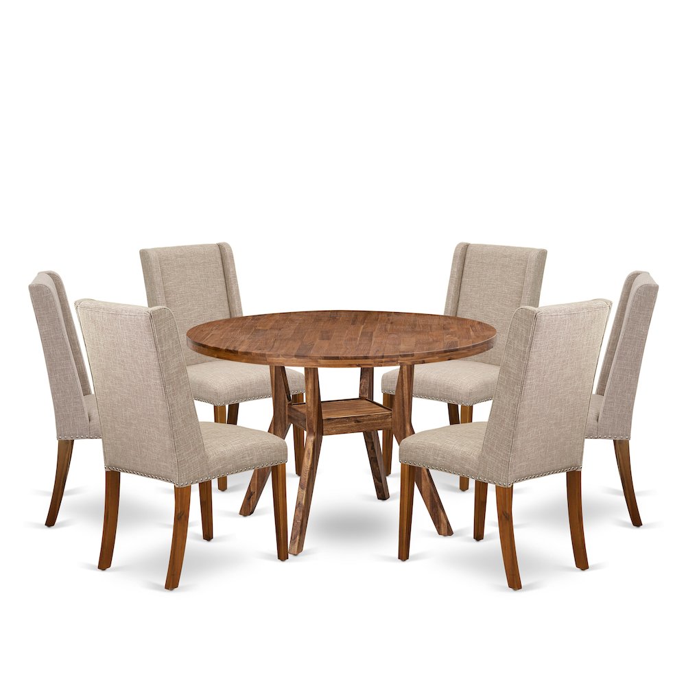 7-Piece Modern Dining Set Consist Of A Dining Table, 6 Light Tan Dining Chair. Picture 1