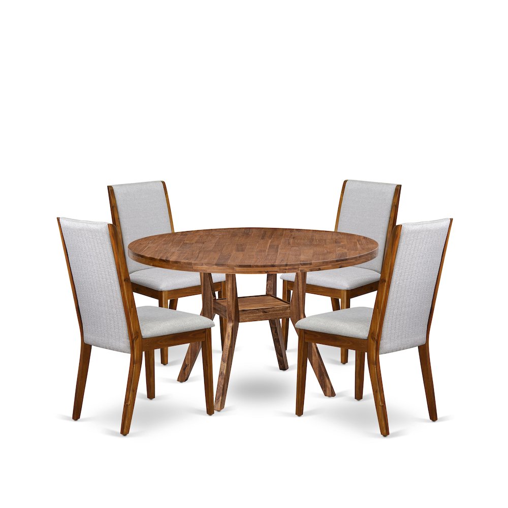 5-Pc Kitchen Set A Pedestal Dining Table, 4 Grey Linen Fabric Parson Chairs. Picture 1