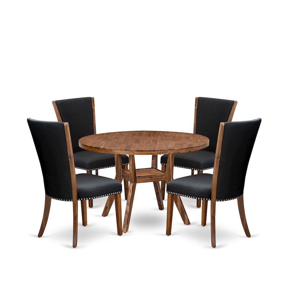 5 Piece Dining Table Set For 4 Contains 48" Round Table In Black Color. Picture 1