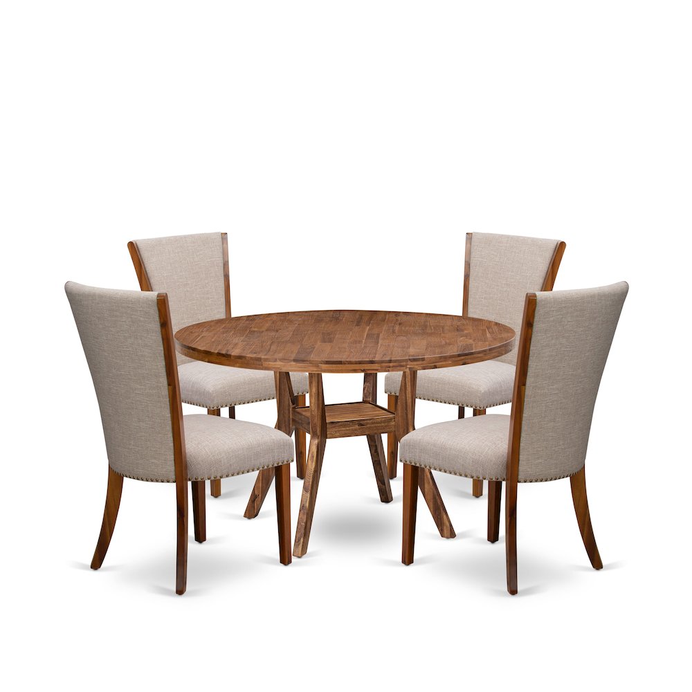 5 Piece Dining Set For 4 Contains 54" Round Table In Light Tan Color. Picture 1