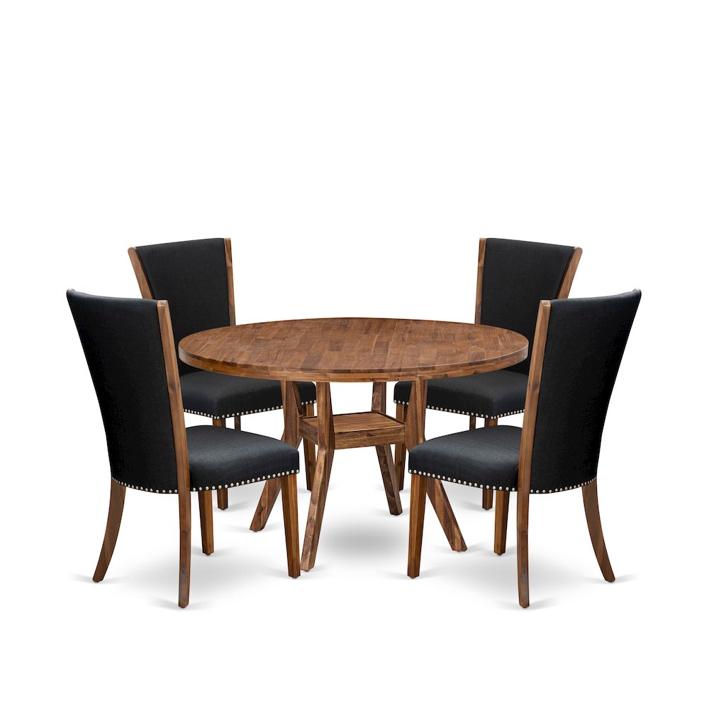 5 Piece Dining Set For 4 Consists Of 54" Round Table In Black Color. Picture 1