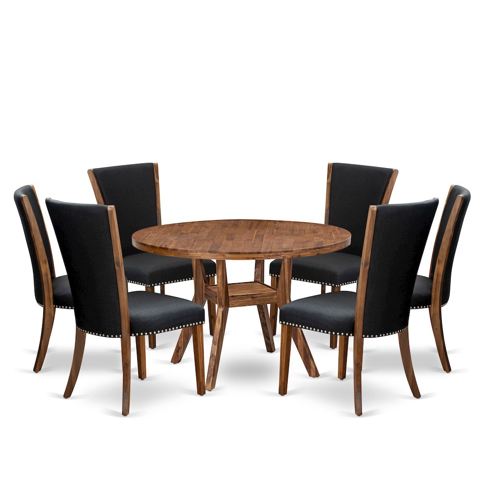 7 Piece Dining Set Includes 48" Round Kitchen Table In Black Color. Picture 1