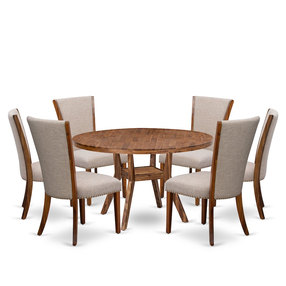 7 Piece Kitchen Table Set Includes 54" Round Table In Light Tan Color. Picture 1