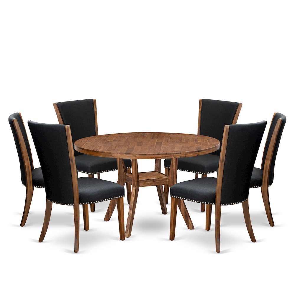 7 Piece Dining Table Set Contains 54" Round Kitchen Table In Black Color. Picture 1