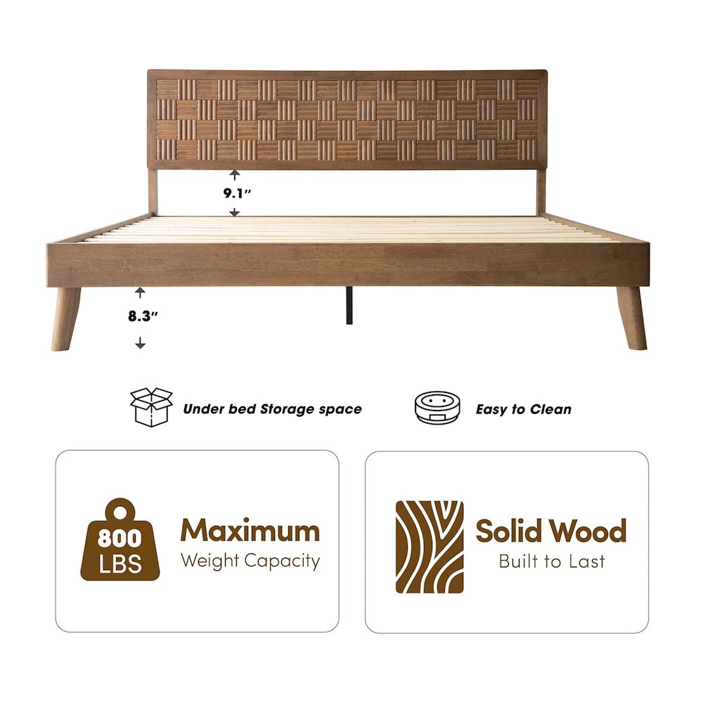 King Wooden Platform Bed Frame, Barnwood Finish, Traditional Style. Picture 1