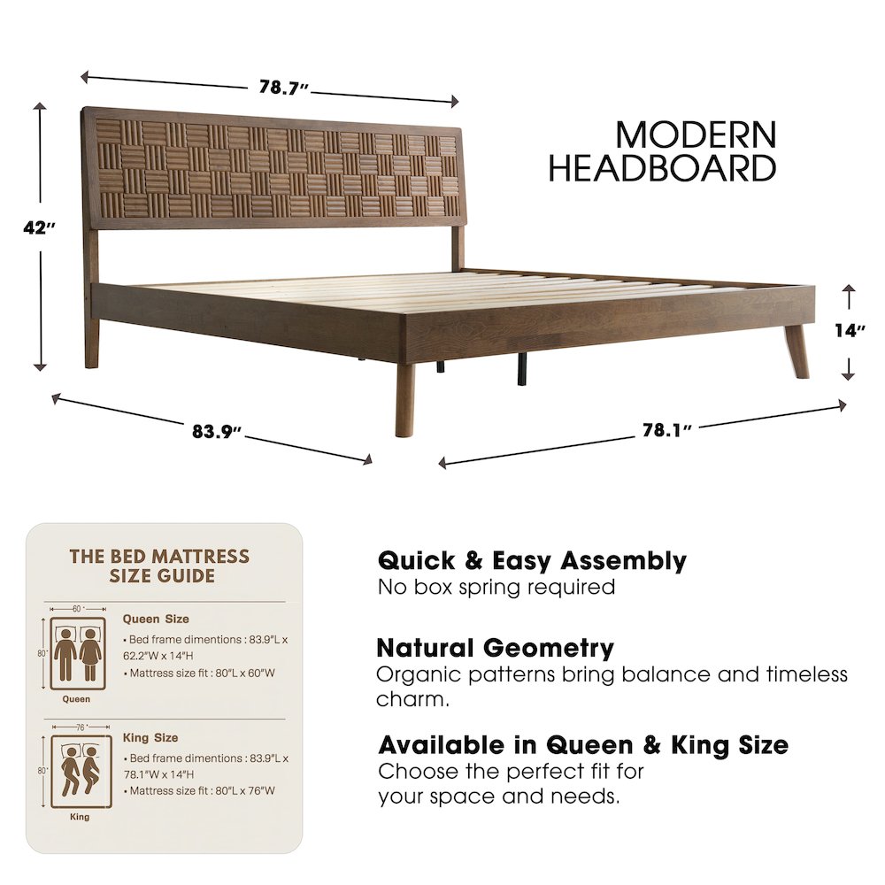 King Wooden Platform Bed Frame, Barnwood Finish, Traditional Style. Picture 2