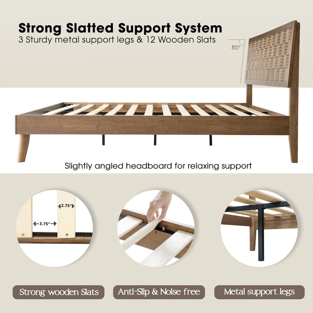 King Wooden Platform Bed Frame, Barnwood Finish, Traditional Style. Picture 3