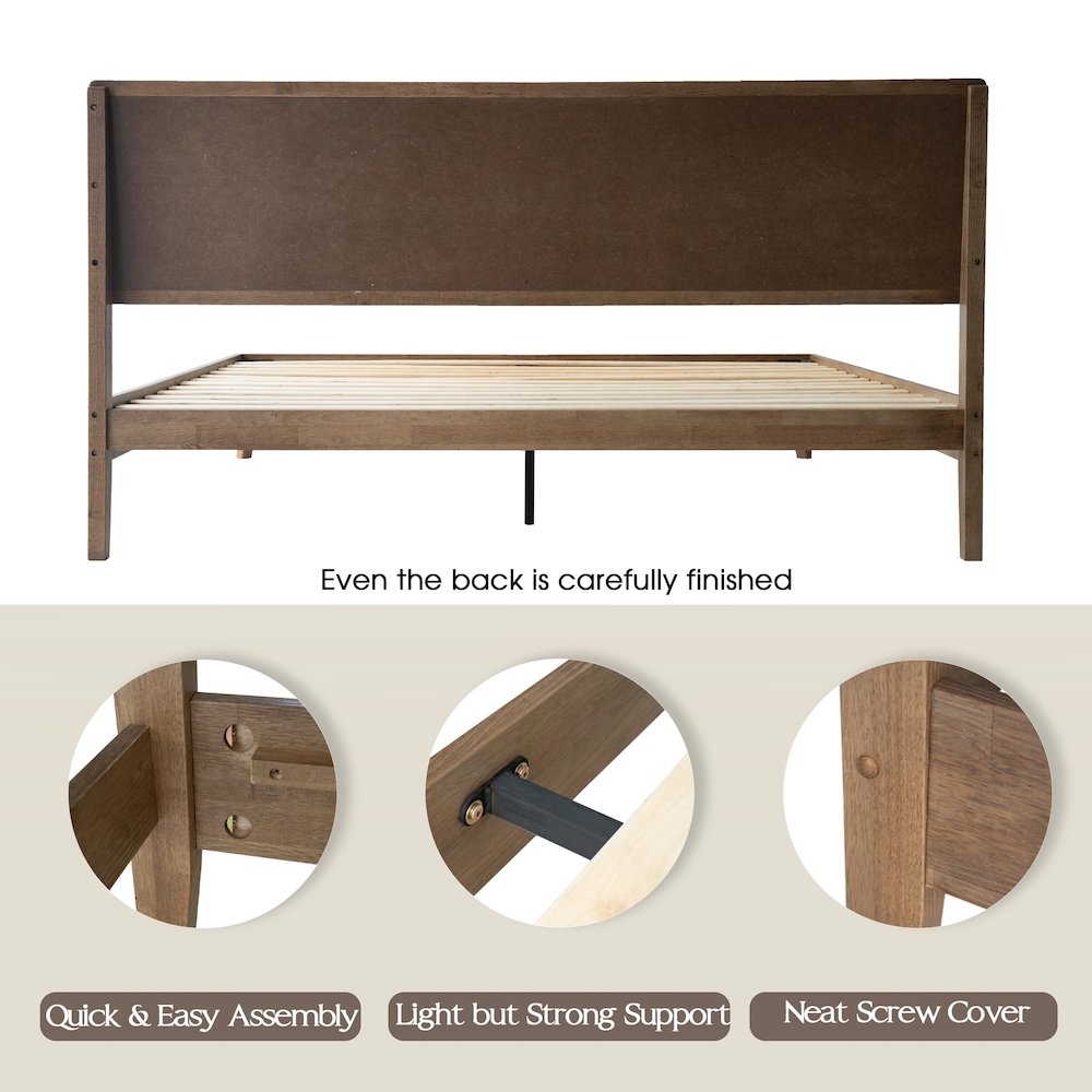 King Wooden Platform Bed Frame, Barnwood Finish, Traditional Style. Picture 4