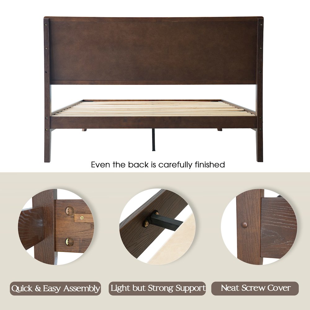 King Wooden Platform Bed Frame, Dark Roast Oak Finish, Traditional Style. Picture 4