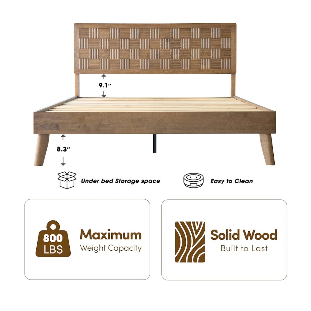Queen Wooden Platform Bed Frame, Barnwood Finish, Traditional Style. Picture 1