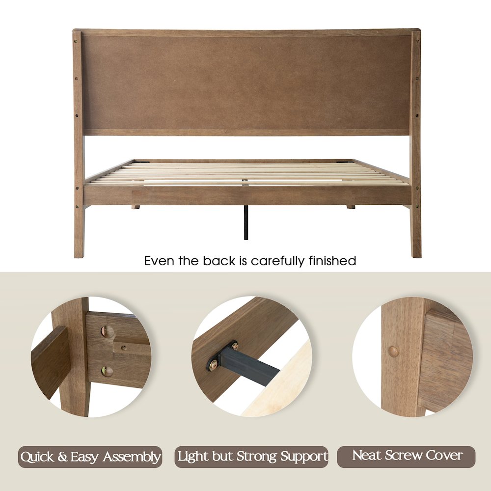 Queen Wooden Platform Bed Frame, Barnwood Finish, Traditional Style. Picture 4
