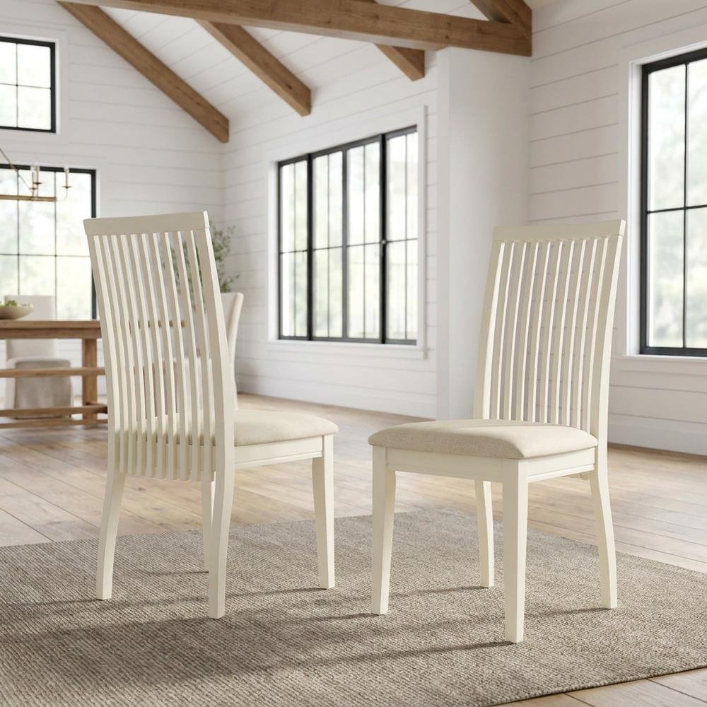 Linen-Upholstered Dining Chair with Solid Wood Legs for Dining Room, Set of 2. Picture 3