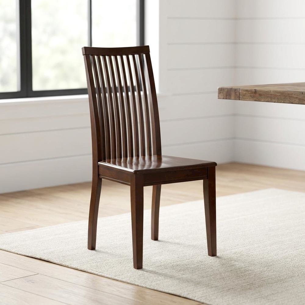 Mahogany Wood Dining Chair with High Back Slat Design for Kitchen Table, Set of 2. Picture 3