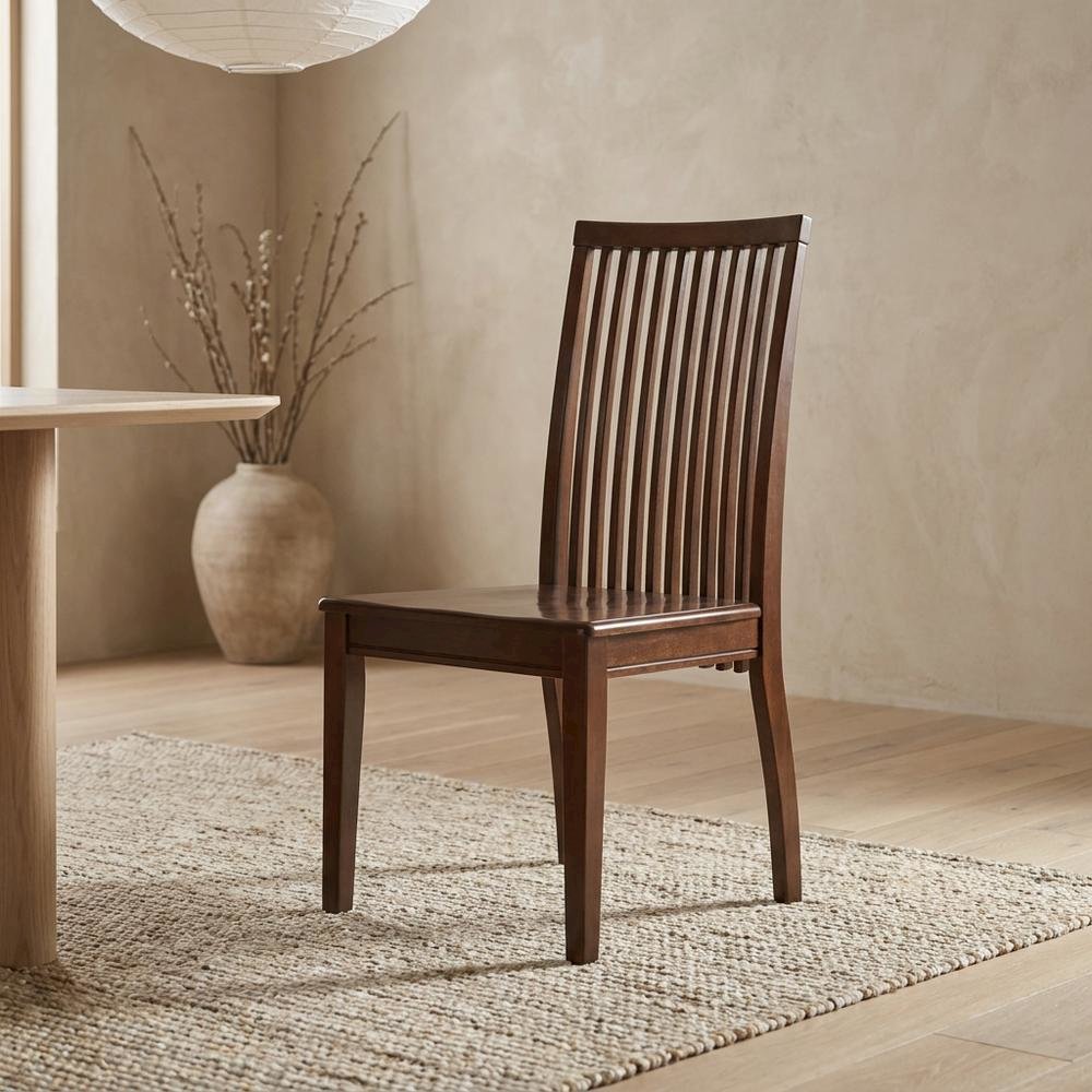 Mahogany Wood Dining Chair with High Back Slat Design for Kitchen Table, Set of 2. Picture 4