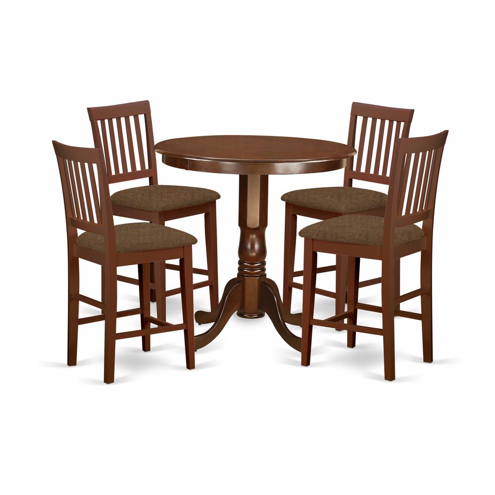 JAVN5-MAH-C 5 Pc pub Table set - counter height Table and 4 Dining Chairs.. Picture 1