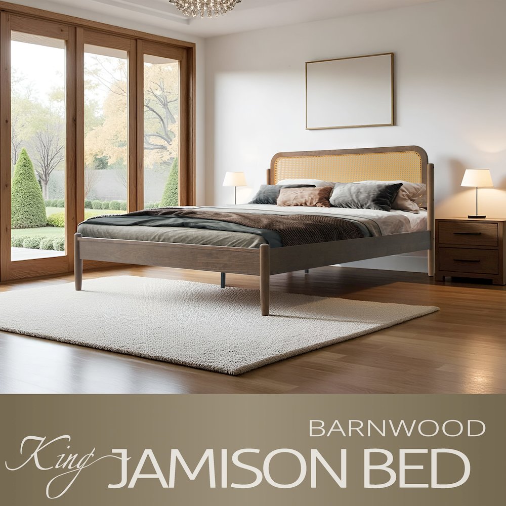 King Wooden Platform Bed Frame, Barnwood Finish, Traditional Style. Picture 6