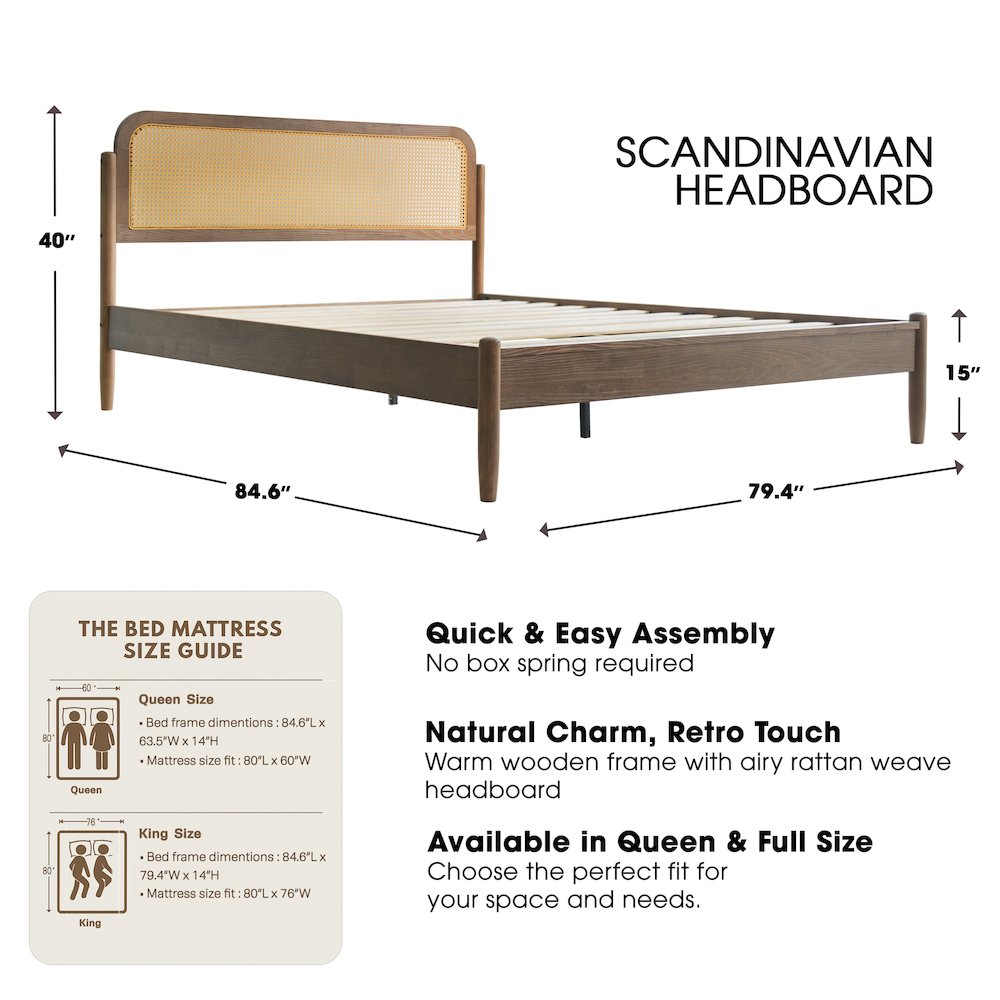 King Wooden Platform Bed Frame, Barnwood Finish, Traditional Style. Picture 2