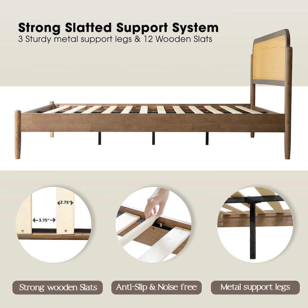 King Wooden Platform Bed Frame, Barnwood Finish, Traditional Style. Picture 3